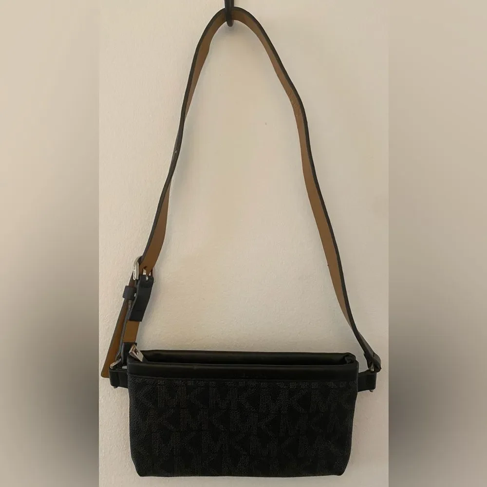 Michael Kors Logo Designer Leather Zip Black Belt Bag